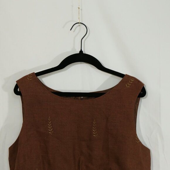 John Roberts 100% Linen Sleeveless Sheath Dress Brown Size 12 Lined - Picture 3 of 8